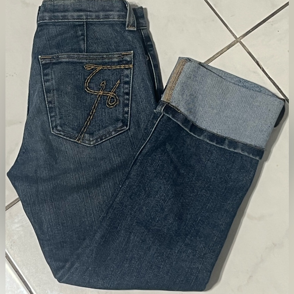 Tommy Hilfiger stone washed denim vintage blue cuffed straight boot leg jeans